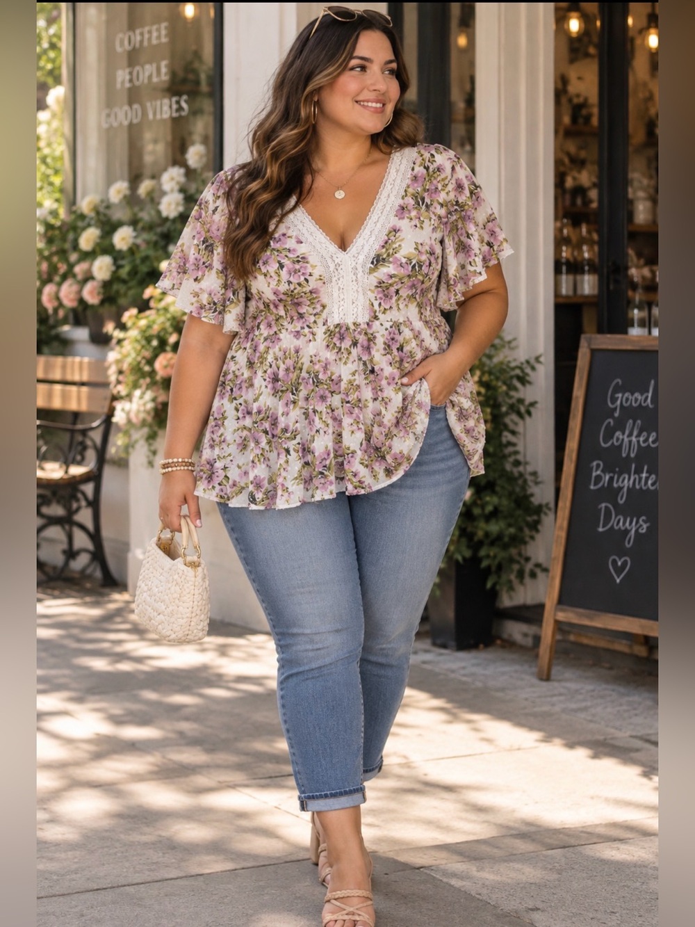 Torrid Cottagecore White Floral Clip Dot Flutter Sleeve Babydoll Blouse Size 4X